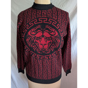 Pavini Red & Black Long Sleeve Lion Head Sweater Women's Sz M Old Money Academia